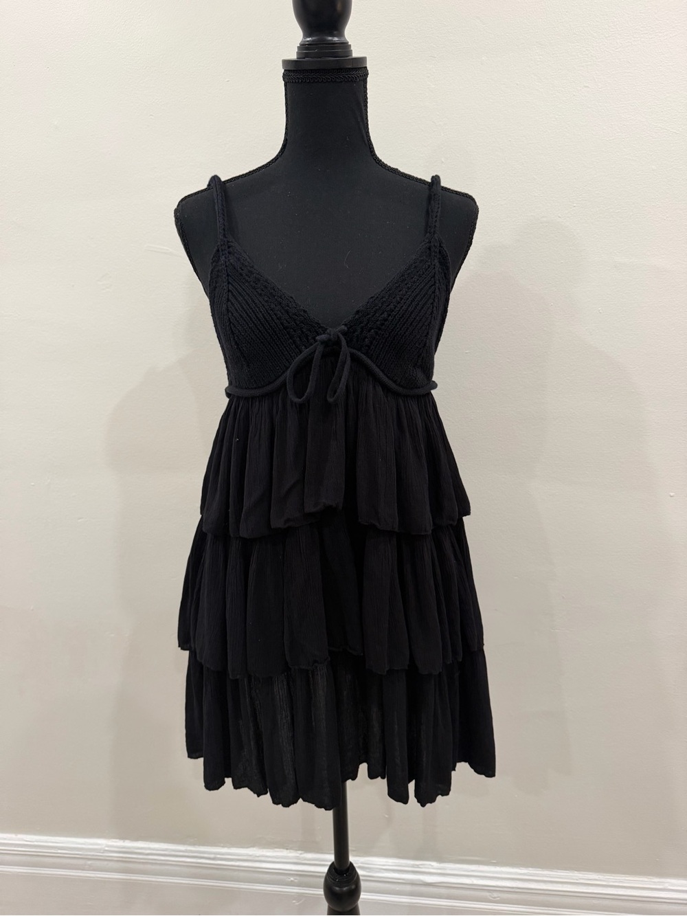 Zara Black Tiered Sundress with Knitted Bodice